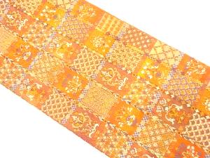 変わり格子に花更紗模様織り出し　袋帯